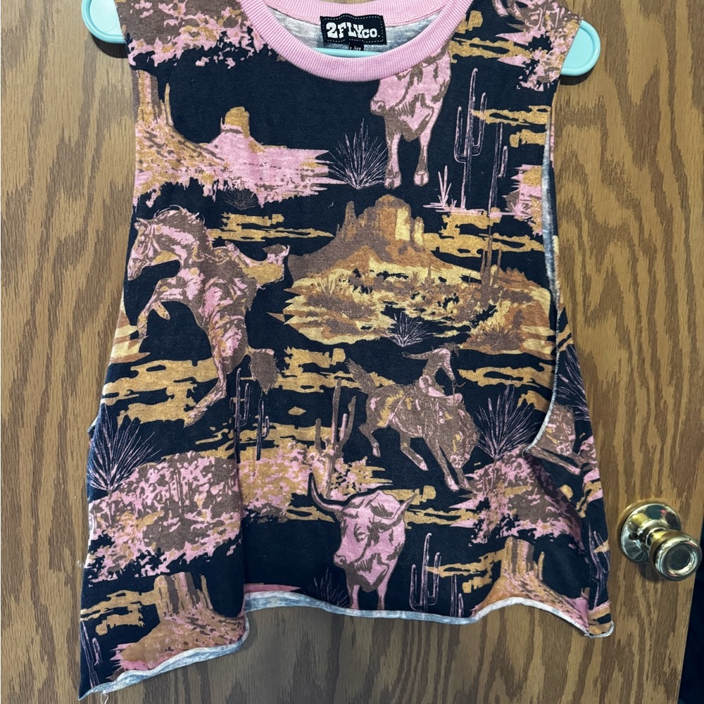 21K Too Western Print Pink and Brown Tank Top
